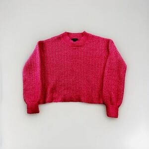 Jessica Simpson Ribbed Knit Cropped Mock Neck Sweater – Women's Size L– Hot Pink
